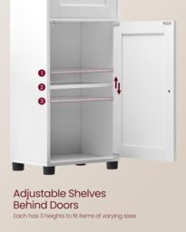 VASAGLE Tall Slim Bathroom Cabinet with Glass Door & Open Shelf in White - thumbnail 4