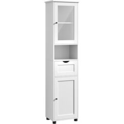 VASAGLE Tall Slim Bathroom Cabinet with Glass Door & Open Shelf in White - thumbnail 6