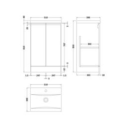 Balterley Mavesyn Contemporary 2 Door Vanity Basin Unit, Satin White, 500mm in White - thumbnail 2