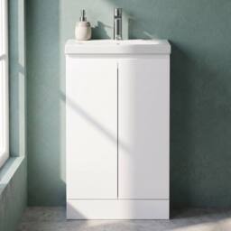 Balterley Mavesyn Contemporary 2 Door Vanity Basin Unit, Satin White, 500mm in White - thumbnail 4