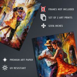 Artery8 Wall Art Print Set of 2 s Salsa Street Dance Latina Vibrant Oil Paint 2 Pack Poster Living Room s - Size: A4 - thumbnail 4