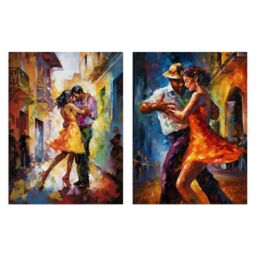 Artery8 Wall Art Print Set of 2 s Salsa Street Dance Latina Vibrant Oil Paint 2 Pack Poster Living Room s - Size: A4 - thumbnail 1
