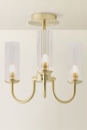 ValueLights Canya 3 Way Ribbed Glass Chandelier Style Ceiling Light with Bulbs in Gold - thumbnail 3