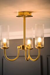 ValueLights Canya 3 Way Ribbed Glass Chandelier Style Ceiling Light with Bulbs in Gold - thumbnail 2
