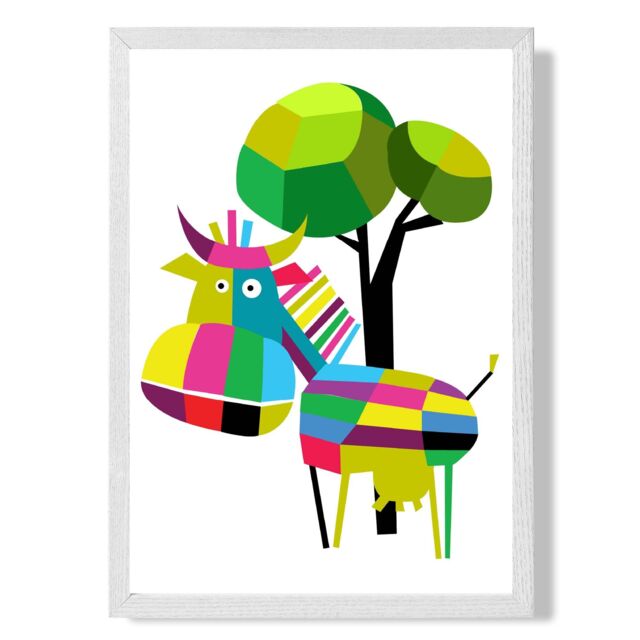 ARTZE Cow Bright Geometric Animal Framed Print SIZE: A3 with White Frame - Size: A4 - image 1