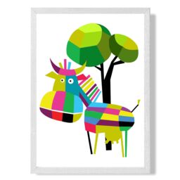 ARTZE Cow Bright Geometric Animal Framed Print SIZE: A3 with White Frame - Size: A4 - thumbnail 1