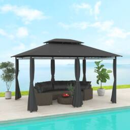 OUTSUNNY 4m x 3(m) Outdoor 2-Tier Steel Frame Gazebo w/ Curtains Outdoor Garden in Black