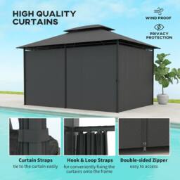 OUTSUNNY 4m x 3(m) Outdoor 2-Tier Steel Frame Gazebo w/ Curtains Outdoor Garden in Black - thumbnail 4