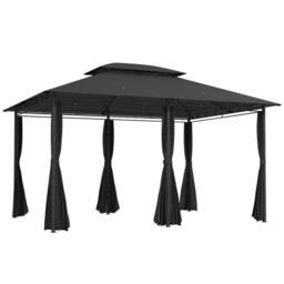 OUTSUNNY 4m x 3(m) Outdoor 2-Tier Steel Frame Gazebo w/ Curtains Outdoor Garden in Black - thumbnail 2