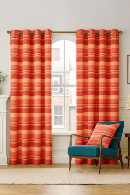 Homescapes Cotton Morocco Striped Curtain Pair in Terracotta - Size: 167 cm width x 228 cm drop - image 1