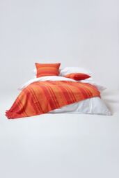 Homescapes Cotton Morocco Striped Curtain Pair in Terracotta - Size: 167 cm width x 228 cm drop - thumbnail 3