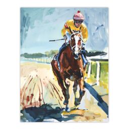 "Artery8 Horse Racing Jockey Artistic Painting Wall Art Print - Size: W18"" x H24""" - thumbnail 1