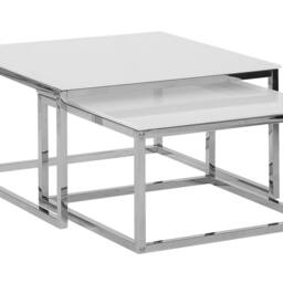 Wyld and Coco Nesting Coffee Tables white glass top silver frame - thumbnail 2