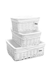 Arpan Set Of 3 White Wicker Gift Hamper Storage Basket With White Cloth Lining - thumbnail 1
