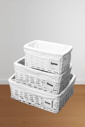 Arpan Set Of 3 White Wicker Gift Hamper Storage Basket With White Cloth Lining - thumbnail 3