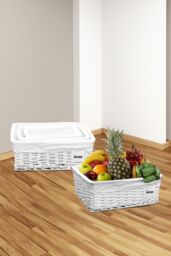 Arpan Set Of 3 White Wicker Gift Hamper Storage Basket With White Cloth Lining - thumbnail 2