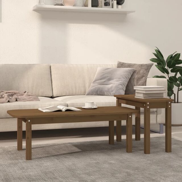 Berkfield Home 2 Piece Coffee Table Set Honey Brown Solid Wood Pine - image 1