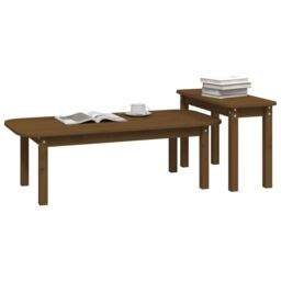 Berkfield Home 2 Piece Coffee Table Set Honey Brown Solid Wood Pine - thumbnail 4