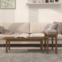 Berkfield Home 2 Piece Coffee Table Set Honey Brown Solid Wood Pine - thumbnail 3