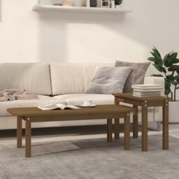 Berkfield Home 2 Piece Coffee Table Set Honey Brown Solid Wood Pine