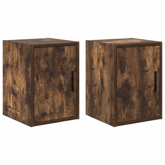 Berkfield Home Garage Wall Cabinets 2 pcs Smoked Oak Engineered Wood in Brown - image 1