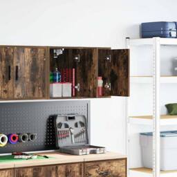 Berkfield Home Garage Wall Cabinets 2 pcs Smoked Oak Engineered Wood in Brown - thumbnail 2