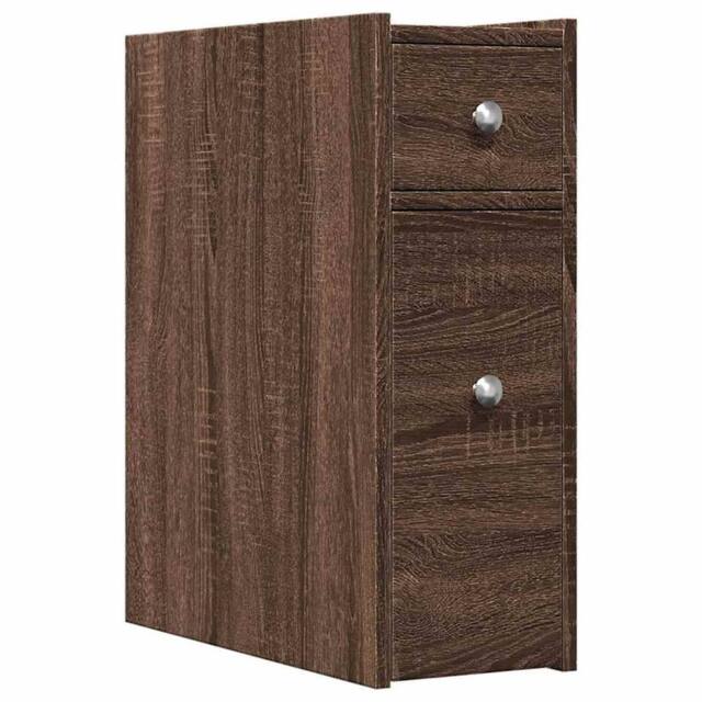 Berkfield Home Narrow Bathroom Cupboard with Wheels Brown Oak Engineered Wood - image 1