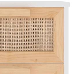 Berkfield Home Sideboard White 40x30x90 cm Solid Wood Pine & Natural Rattan - Size: 40 x 30 x 90 cm - thumbnail 7