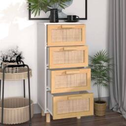 Berkfield Home Sideboard White 40x30x90 cm Solid Wood Pine & Natural Rattan - Size: 40 x 30 x 90 cm