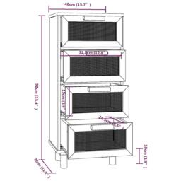 Berkfield Home Sideboard White 40x30x90 cm Solid Wood Pine & Natural Rattan - Size: 40 x 30 x 90 cm - thumbnail 8