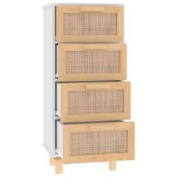 Berkfield Home Sideboard White 40x30x90 cm Solid Wood Pine & Natural Rattan - Size: 40 x 30 x 90 cm - thumbnail 5
