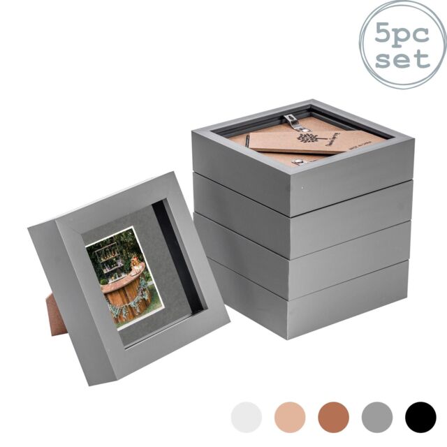 "Nicola Spring 3D Box Photo Frames - 4 x 4"" with 2 x 2"" Mount - Black Mount - Pack of 5 in Grey" - image 1