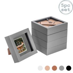 "Nicola Spring 3D Box Photo Frames - 4 x 4"" with 2 x 2"" Mount - Black Mount - Pack of 5 in Grey" - thumbnail 1