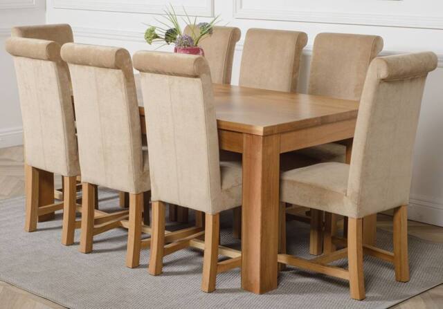 Thats Furniture Dakot 182 x 92cm Oak Large Dining Table & 8 Washington Fabric Chairs in Beige - Size: 182 x 92 cm - image 1
