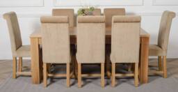 Thats Furniture Dakot 182 x 92cm Oak Large Dining Table & 8 Washington Fabric Chairs in Beige - Size: 182 x 92 cm - thumbnail 2