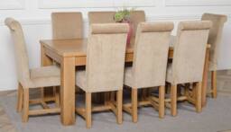 Thats Furniture Dakot 182 x 92cm Oak Large Dining Table & 8 Washington Fabric Chairs in Beige - Size: 182 x 92 cm - thumbnail 3