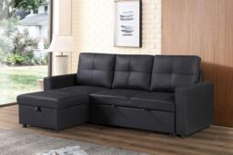 LUXURY LIFE Newport Leather 3 Seater Sofa Bed with Reversible Chaise in Black - thumbnail 2
