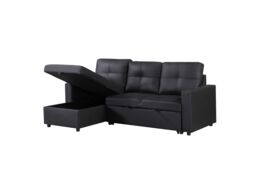LUXURY LIFE Newport Leather 3 Seater Sofa Bed with Reversible Chaise in Black - thumbnail 4