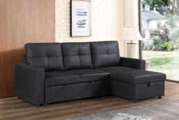 LUXURY LIFE Newport Leather 3 Seater Sofa Bed with Reversible Chaise in Black