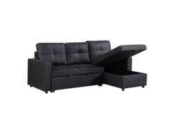 LUXURY LIFE Newport Leather 3 Seater Sofa Bed with Reversible Chaise in Black - thumbnail 3