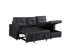 LUXURY LIFE Newport Leather 3 Seater Sofa Bed with Reversible Chaise in Black - thumbnail 6