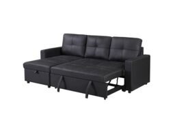 LUXURY LIFE Newport Leather 3 Seater Sofa Bed with Reversible Chaise in Black - thumbnail 5
