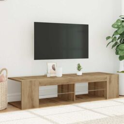 Berkfield Home TV Cabinet with LED Lights Artisan Oak 135x39x30 cm Engineered Wood - Size: 135 x 39 x 30 cm - thumbnail 4