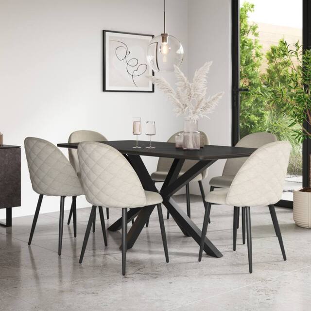 More4Homes Juno Concrete Ceramic Dining Table & 6 Raye Velvet Chairs in Beige - image 1