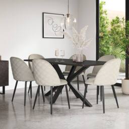 More4Homes Juno Concrete Ceramic Dining Table & 6 Raye Velvet Chairs in Beige