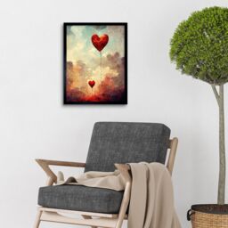 "Artery8 Wall Art Print Modern Abstract Floating Red Love Heart Balloons Art Framed in Black - Size: W12"" x H16""" - thumbnail 2