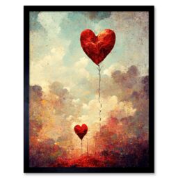 "Artery8 Wall Art Print Modern Abstract Floating Red Love Heart Balloons Art Framed in Black - Size: W12"" x H16""" - thumbnail 1