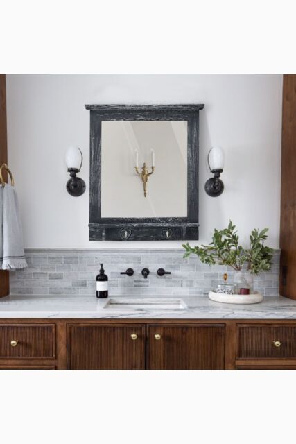 Living and Home 62cm W x 70cm H Wood Grain Frame Wall Mirror with Hooks in Dark Grey - Size: 62 cm W x 70 cm H - image 1