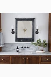 Living and Home 62cm W x 70cm H Wood Grain Frame Wall Mirror with Hooks in Dark Grey - Size: 62 cm W x 70 cm H