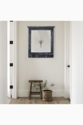 Living and Home 62cm W x 70cm H Wood Grain Frame Wall Mirror with Hooks in Dark Grey - Size: 62 cm W x 70 cm H - thumbnail 2